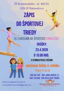 Pozvánka na talentové skúšky (gymnastika)